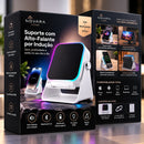 Caixa de Som por Indução 5 em 1 – Suporte 360°, Bluetooth 5.3, RGB e Power Bank