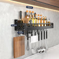 Metal Kitchen Shelf No-Punch Large Capacity Storage Kitchen Utensils Skeletonized Drainage Design Easy to Clean Black