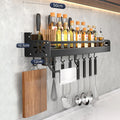 Metal Kitchen Shelf No-Punch Large Capacity Storage Kitchen Utensils Skeletonized Drainage Design Easy to Clean Black
